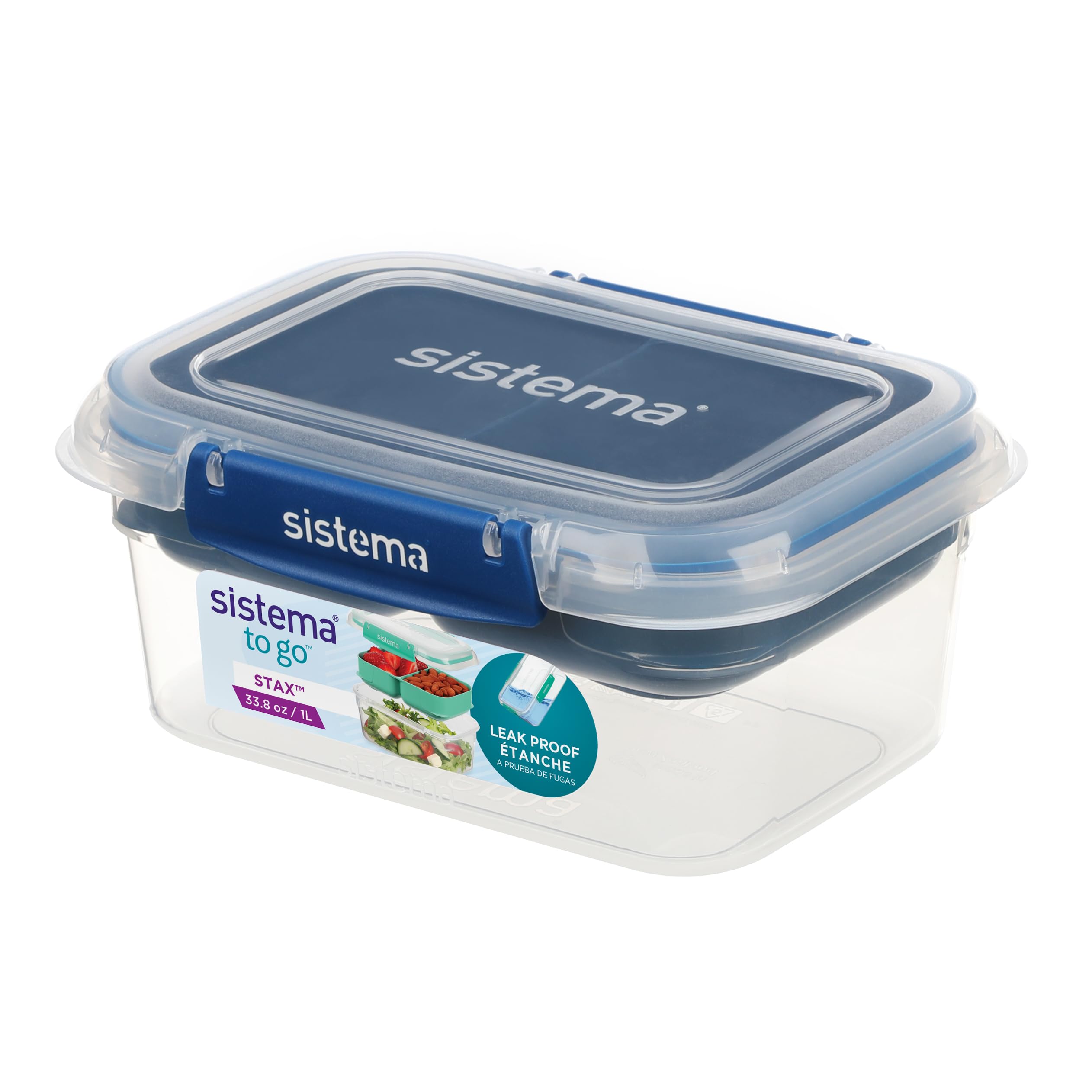 Sistema To Go Stax Frischhaltedosen | 1 L | 3 luftdichte Behälter mit Fächern | Auslaufsichere Versiegelung | Lunchbox Kinder & Erwachsene