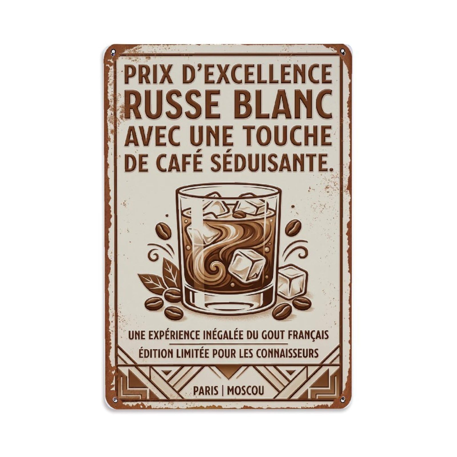 White Russian Tropical Paradise Metal Tin Sign Plaque Wall Decor for Cafe, Club Bar, Office, Home Garden Metal Poster 8x12Inch