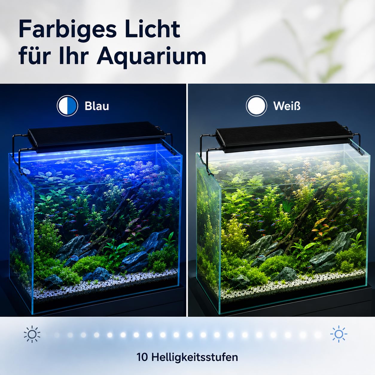 Lámpara LED para acuario de 36 W con temporizador, regulable, 10 niveles de brillo | Temporizador 6H/10H/12H y soporte de metal extensible, apto para acuarios de 87 a 110 cm