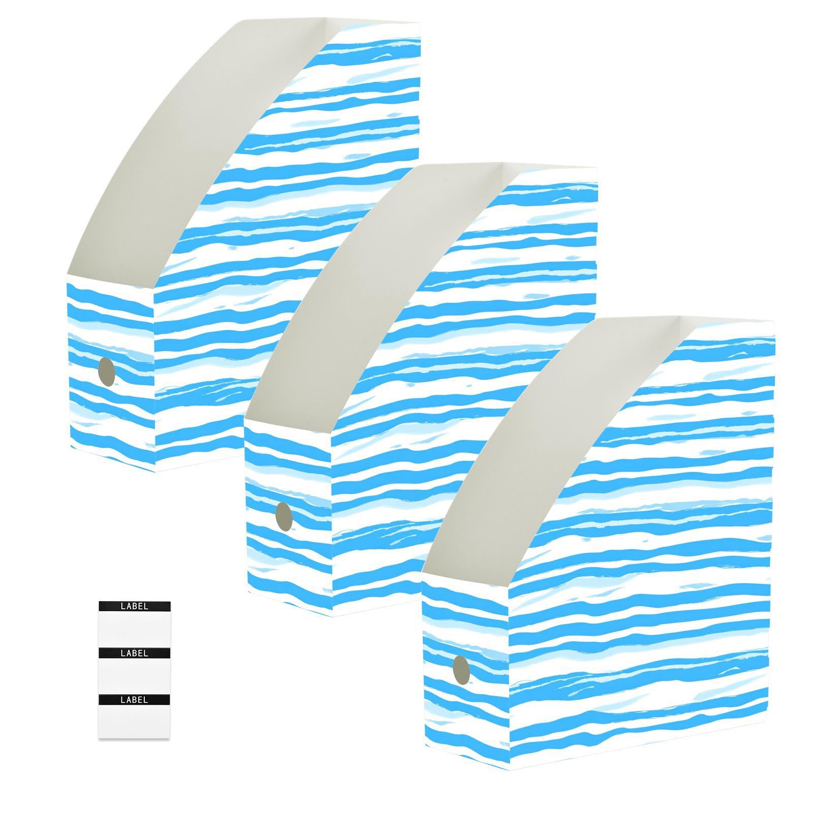 Organiseur de magazines pliables lot de 3 range-revues bleus et blancs 23x31 cm pour bureau