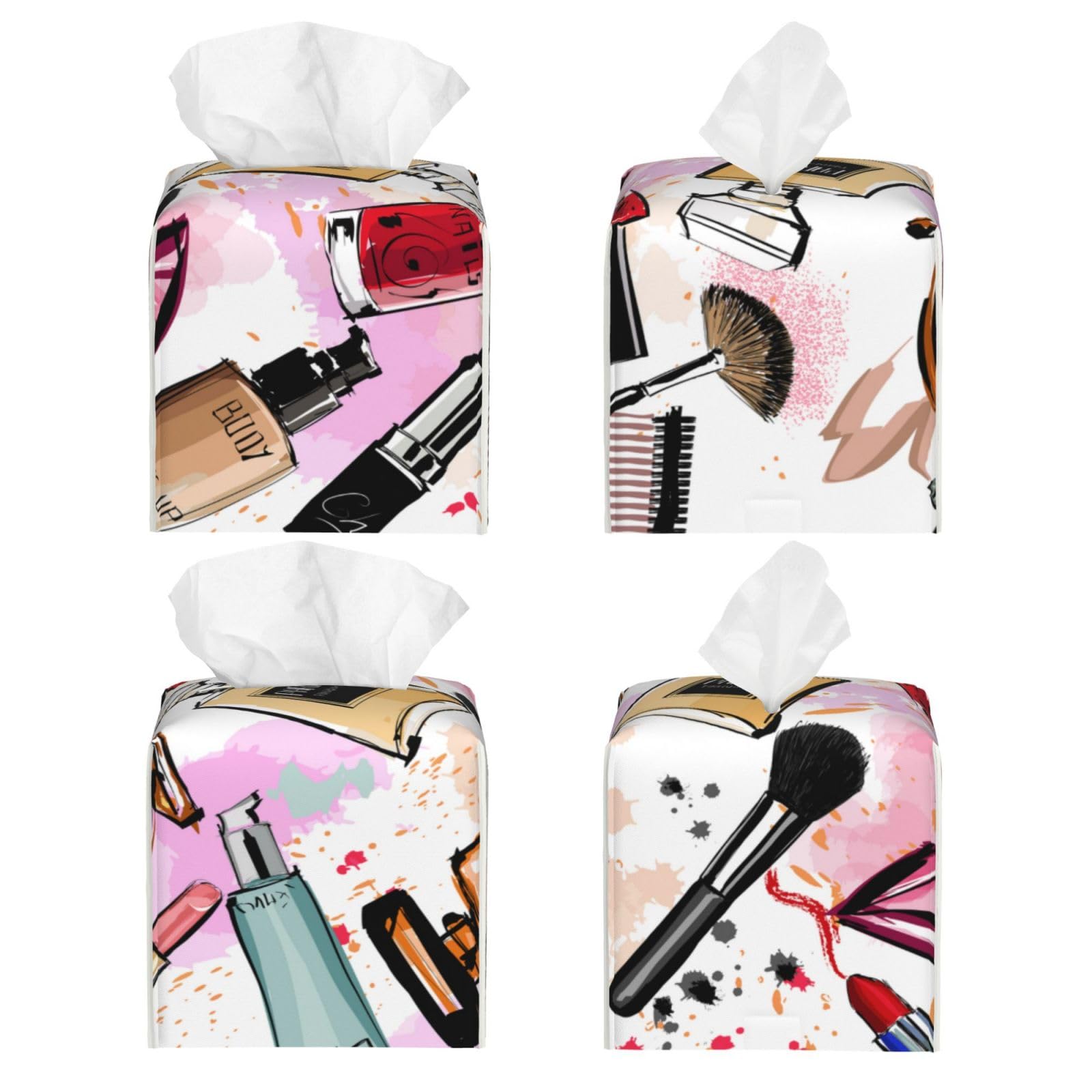 Modern Lady Cosmetic Perfume Lipstick Square Tissue Box Cover, Cube Tissue Box Holder, Table Tissue Box