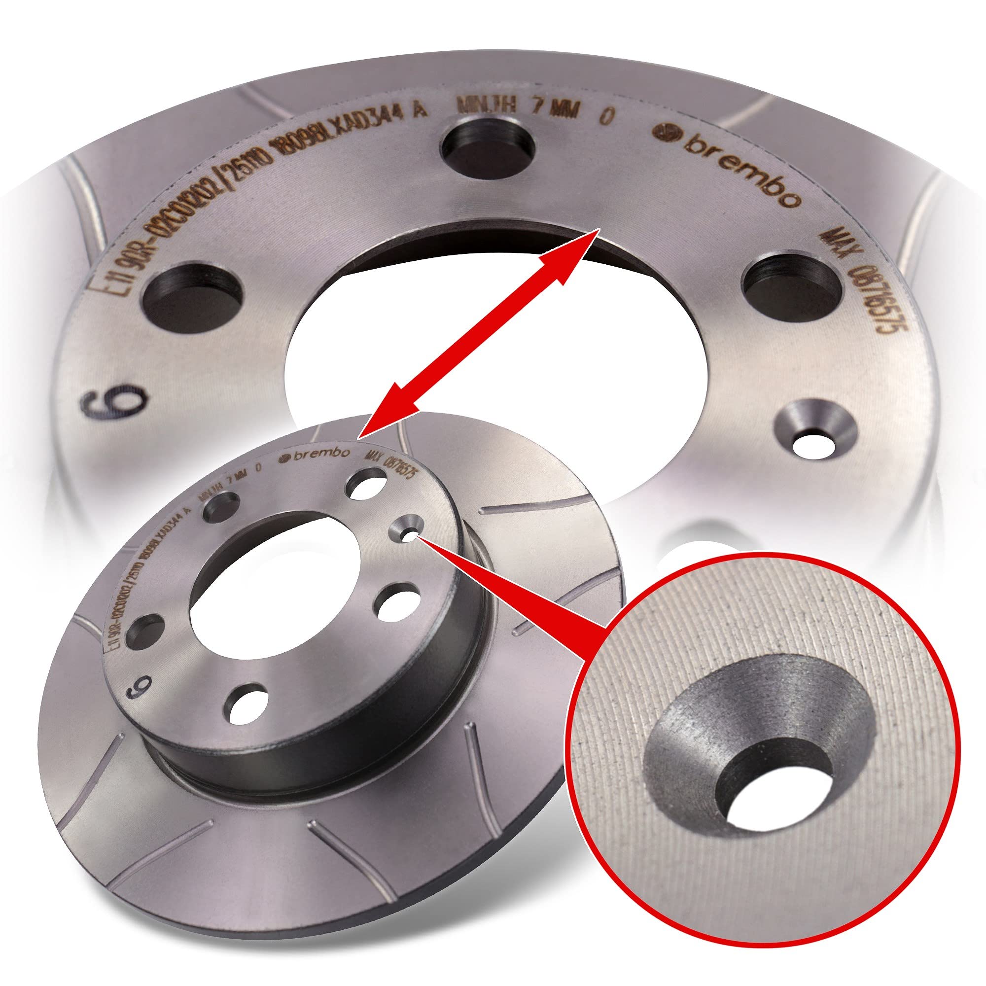 BREMBO Set di freni Sport Max incl. dischi freno sportivi scanalati anteriori Ø 256 mm ventilati + posteriori Ø 230 mm pieni + pastiglie freno anteriori e posteriori + contatto di usura