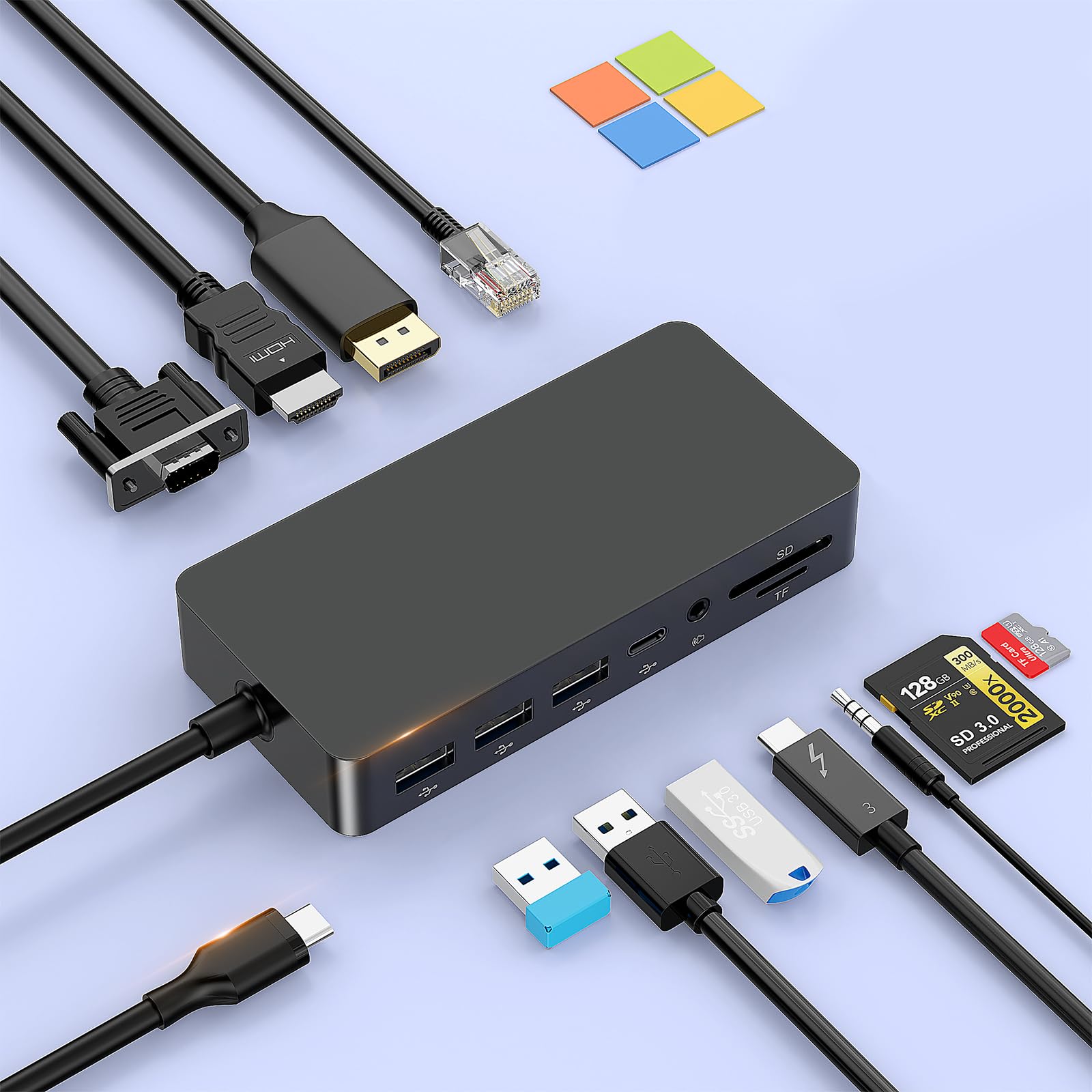 Surface Thunderbolt 4 Dock, MS Station d'accueil Surface 11-en-1 avec 4K HDMI+DP+VGA pour Surface Pro 11/10/9/8/X/7+/7, Laptop 7/6/5/4/3,Laptop Studio 2/1,Go 4/3/2/1