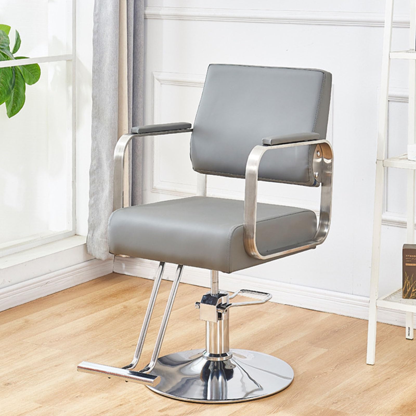 OZBMA Salon Chair - Professional Hydraulic Barber Chair, Height Adjustable for Shampooing, Comfortable Seating Hair Salons and Barbershops (Grey Round)