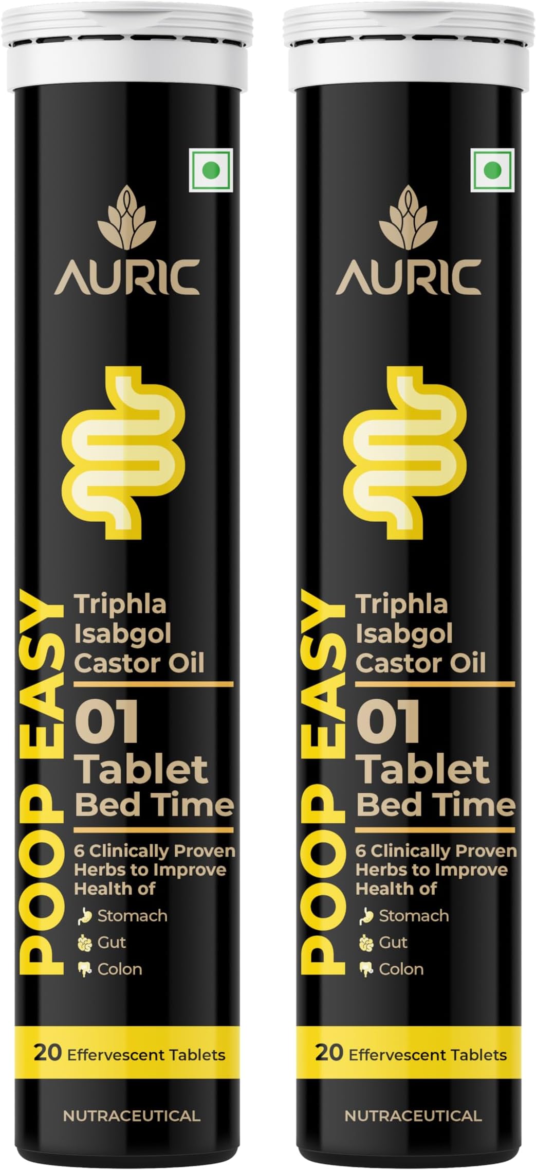 Auric Poop Easy Effervescent Tablet | 40 Tablets Support Bowel & Gut Cleanse | An Ayurvedic Pure Natural Plant-Based Supplement | Flush 365