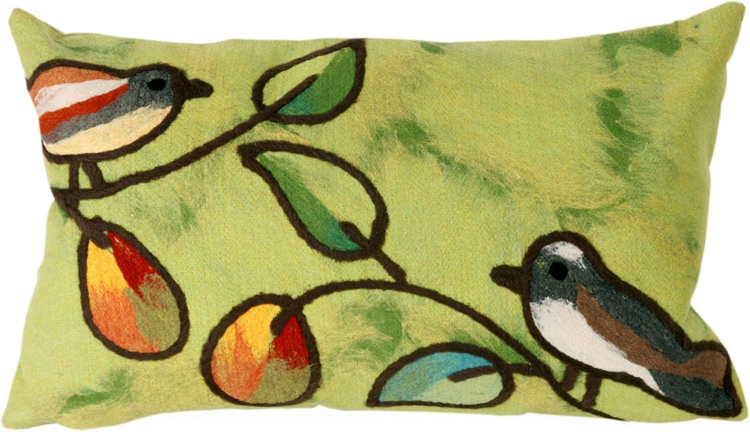 Liora Manne VISIONS III Indoor/Outdoor Handmade Pillow - Contemporary Garden Nature Accent (Song Birds Green) (12" x 20")