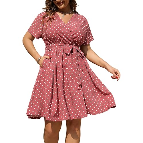 Nemidor Womens Casual Plus Size Summer Boho Swing Wrap Dress Floral Print with Pockets NEM295