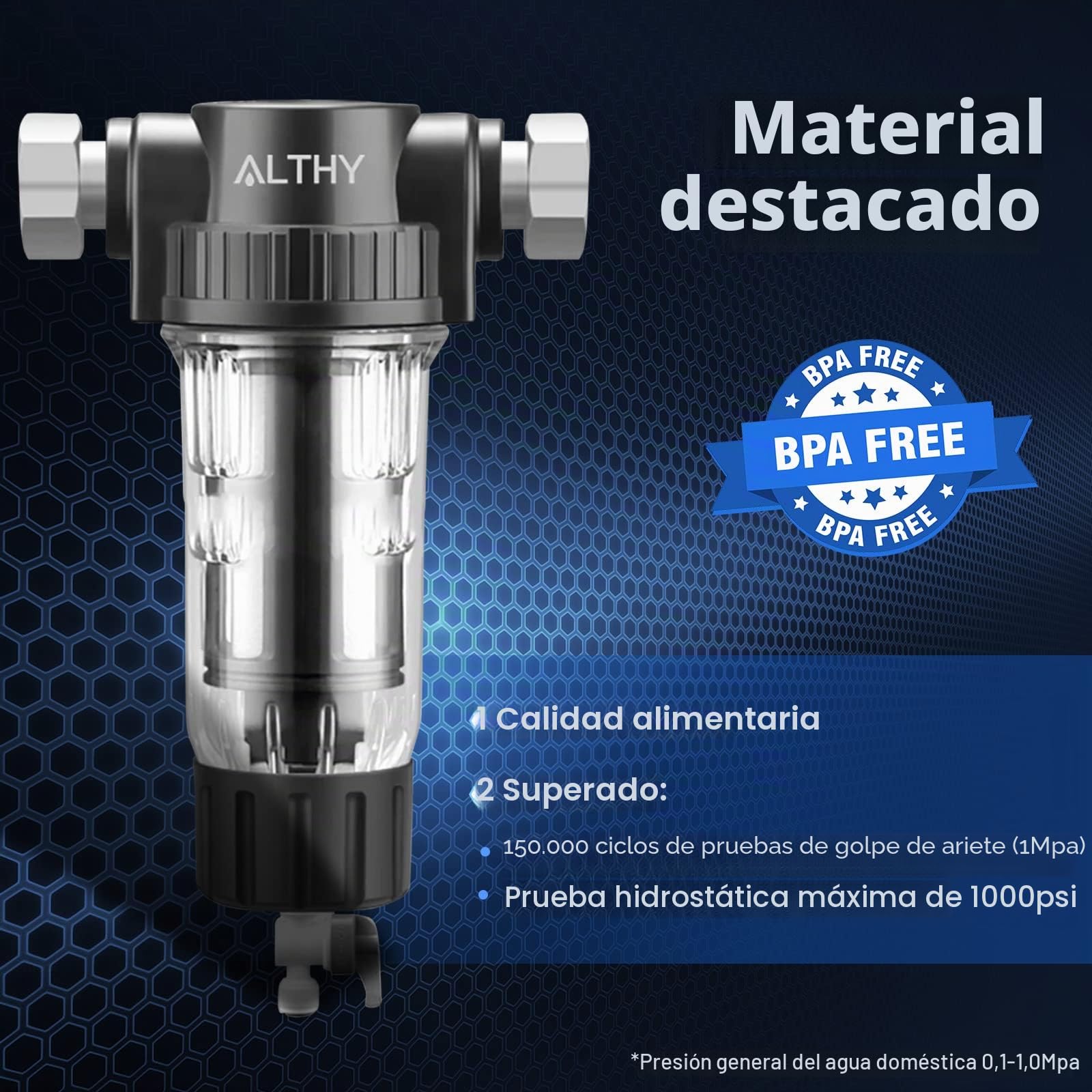 ALTHY PRE-1 prefiltro,Filtro de agua reutilizable para sedimentos de toda la casa,Puede filtrar arena,óxido y polvo en el agua, malla de acero inoxidable de 40 micrones de 3/4"+1/2"(3 Filtro Incluido)