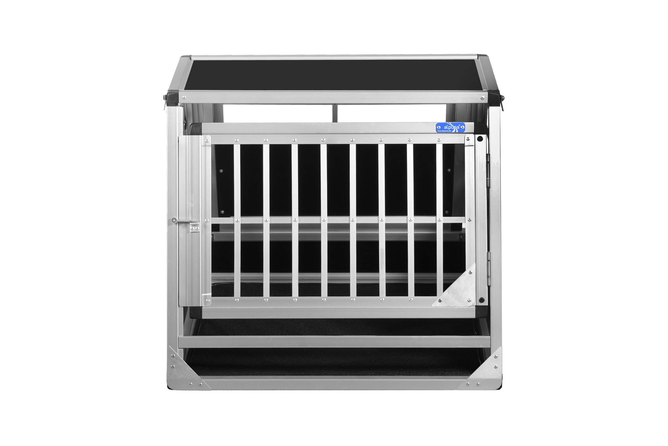 ALPUNA Transportbox N19 – Aluminium Hundebox 72×72×62 cm – Auto Hundebox mit Notausstieg, sicherer Hundetransport im Kofferraum