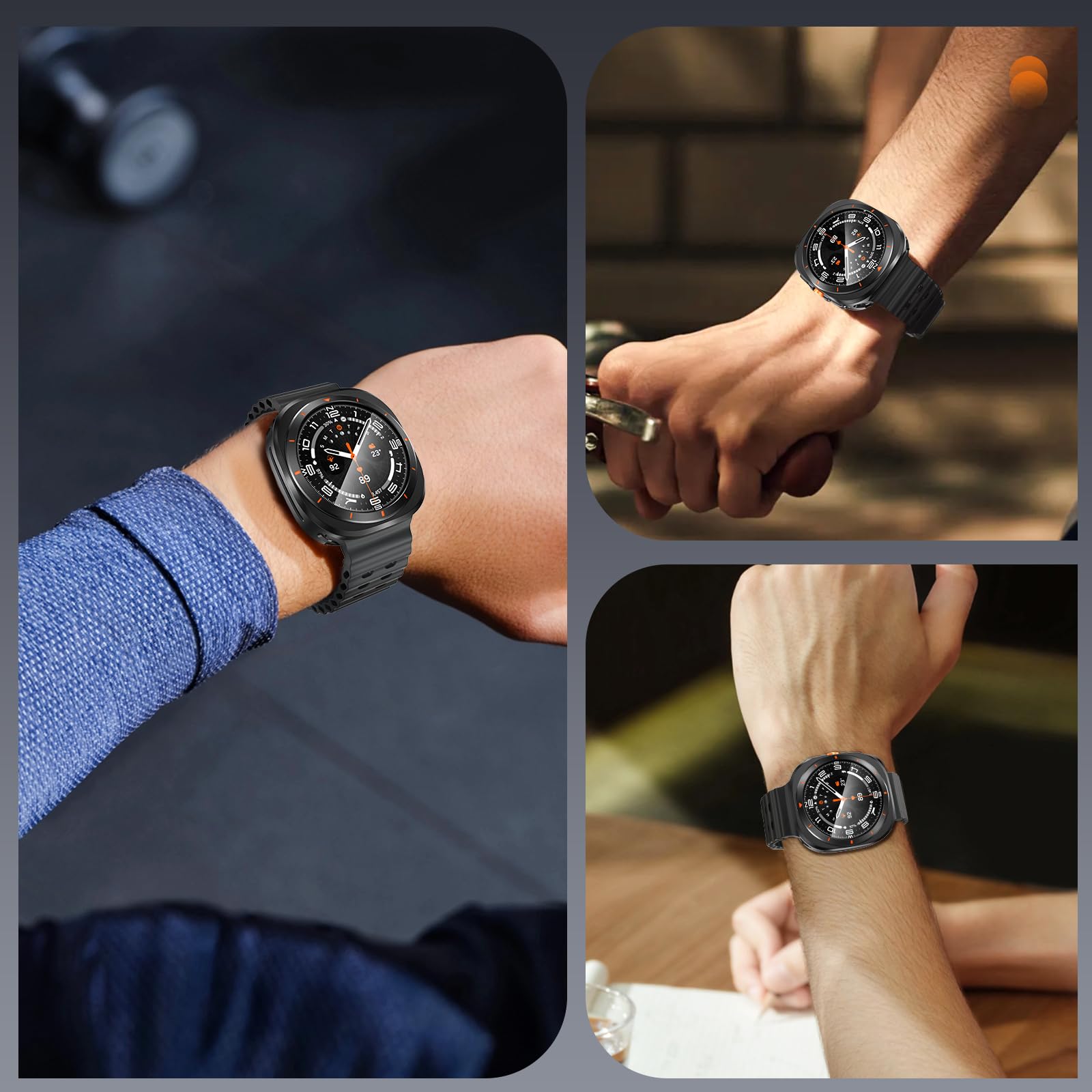 LETOID Coque 3 en 1 en métal pour Samsung Galaxy Watch Ultra/Ultra 2 47 mm, protection d'écran en acier inoxydable, coque arrière rigide en polycarbonate et film en verre trempé 9H pour 7 Ultra & 8