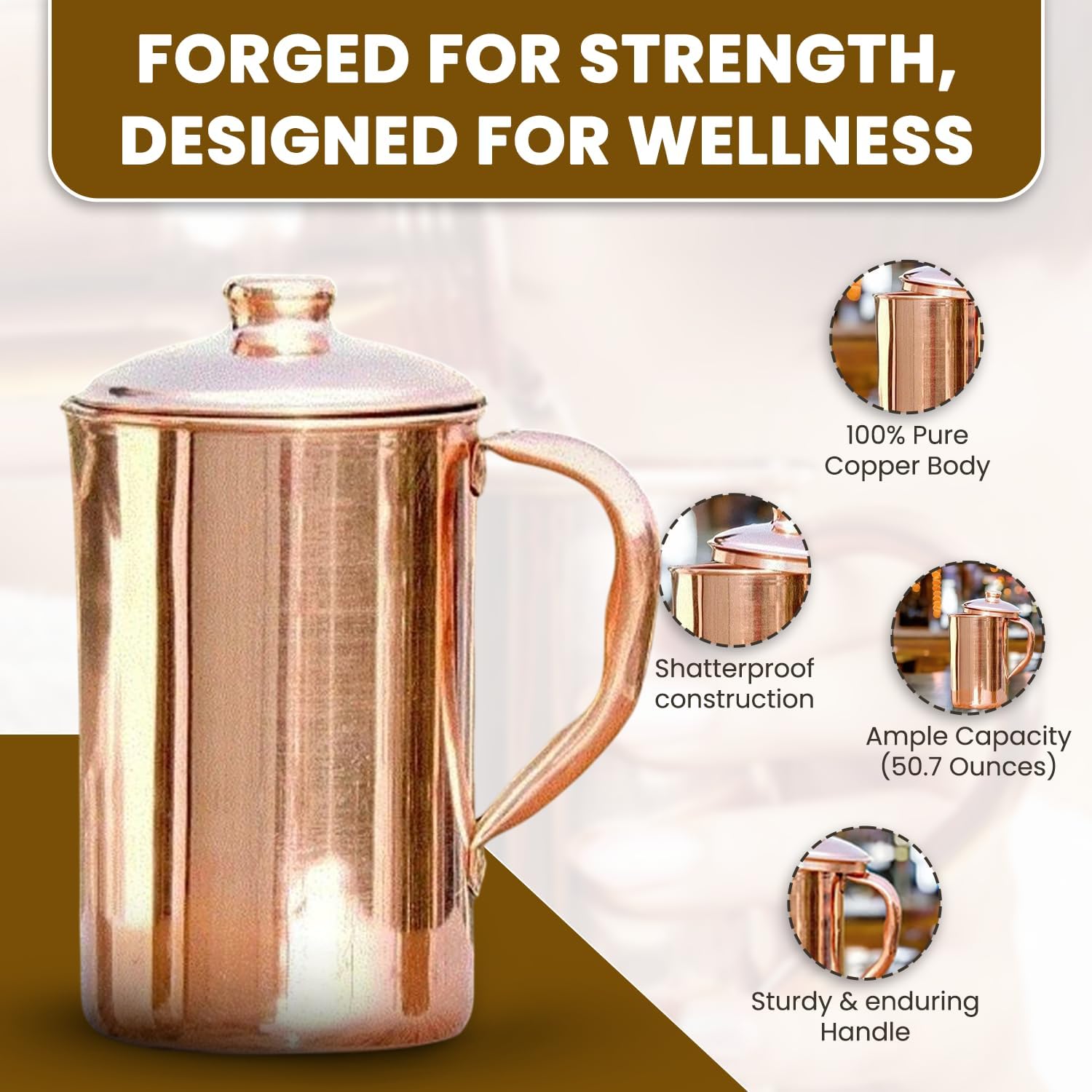 2activelife 100% Pure Copper Pitcher 50.72 Oz / 1500 ml | Drinking