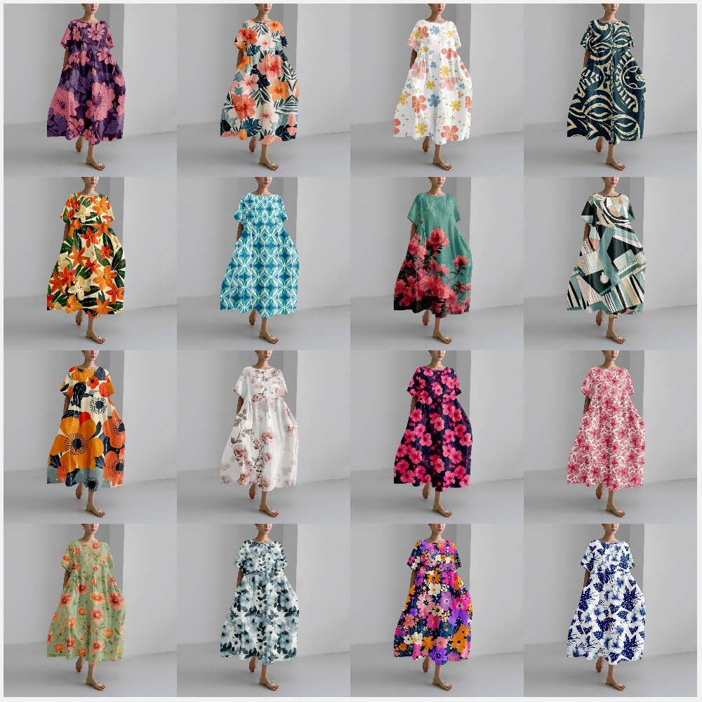 Floral Tshirt Dress for Women Plus Size Summer Maxi Casual Short Sleeves Baggy Vacation Dress - Image 3