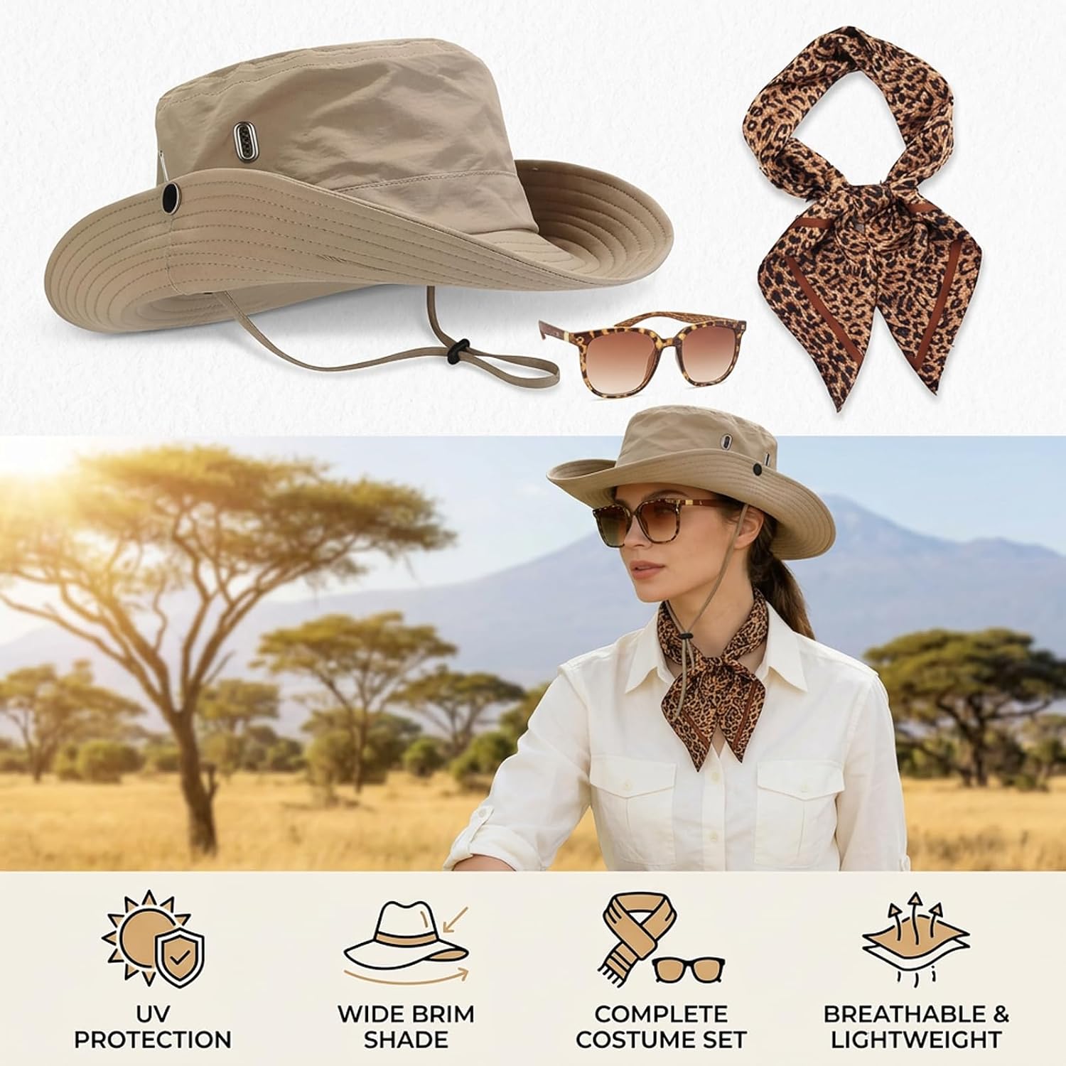 Safari Costume Women, Safari Outfit for Women, Safari Costume Set for Safari Theme Parties and Outdoor Events, Comfortable Safari Costume with Breathable Fabric and Adjustable Design