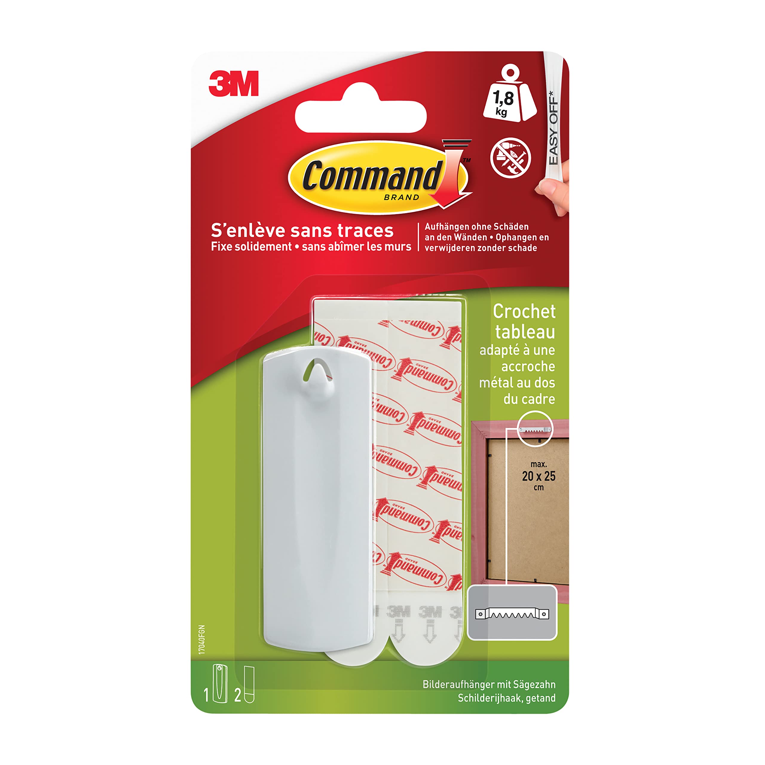 Command 17040 gwoździe z tworzywa sztucznego L (do 1,8 kg nośności, 1 haczyk + 2 paski, białe