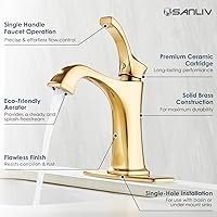 Vista 31 de Brushed Nickel Bathroom Faucet, Sanliv Single Handle Centerset Bathroom Sink Faucet with Pop-Up Drain & Deck Plate for 1 or 3-Hole (4 inch)