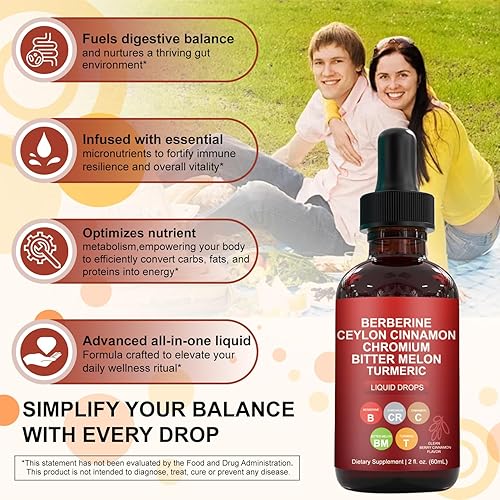 Miniatura 3 de Berberina con suplemento líquido de canela de Ceilán, gotas reguladoras de equilibrio de berberina, 60ML (1)