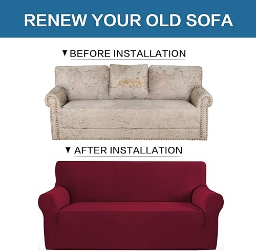 Miniatura 4 de HVERSAILTEX - Fundas elásticas para sofá funda protectora removible para sofá 1 pieza tela de licra elástica y jacquard con textura cuadriculada con