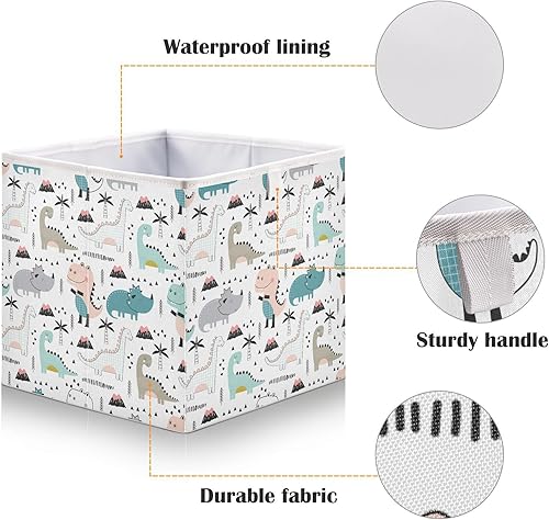 Miniatura 3 de Lindo cubo de almacenamiento de dinosaurio, cubos de almacenamiento de tela, canastas de almacenamiento grandes para estantes, cubos organizadores