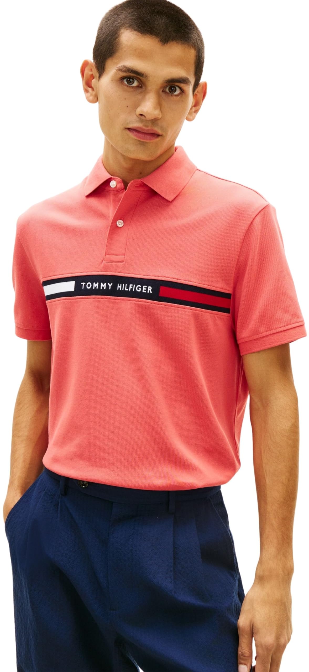 Tommy Hilfiger Men's Hilfiger Chest Insert Reg Polo MW0MW38130 S/S Polo, RED, XL