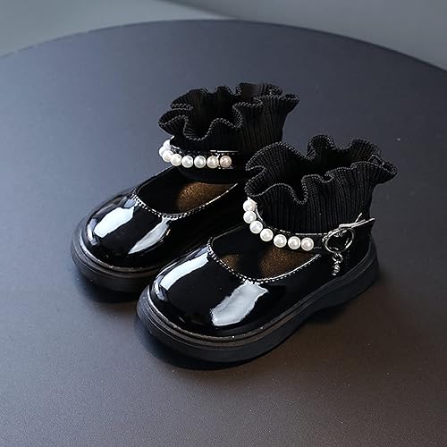 Miniatura 2 de Cómodas botas de princesa para bebés zapatos de cuero elástico de lana para baile de bebé niñas y bebés zapatos de bebé con perlas negro 18-24 meses