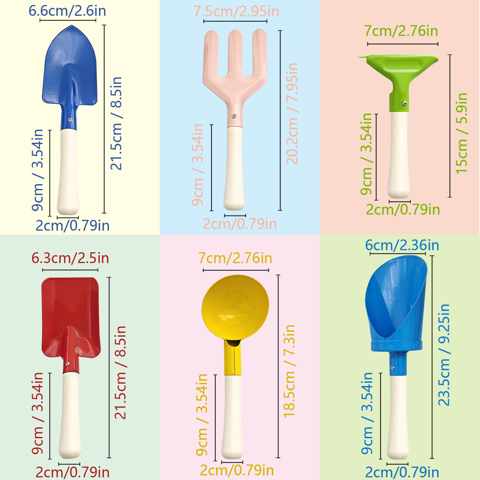 KY-Tech Beach Toys Set for Kids 6pcs Sand Shovel Kit, Sandpit Toys for Toddlers Metal Sand Spade, Spoon, Rake, Shovel - Image 2