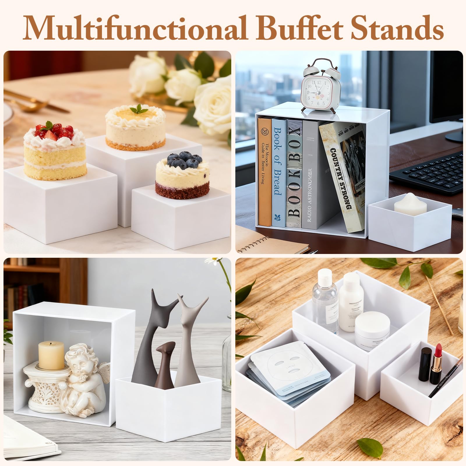 14 alzate impilabili per buffet in acrilico, 6 misure, con 6 mini cartelli e 2 penne, display da tavolo con fondo cavo, per feste, compleanni e matrimoni (13-26 cm