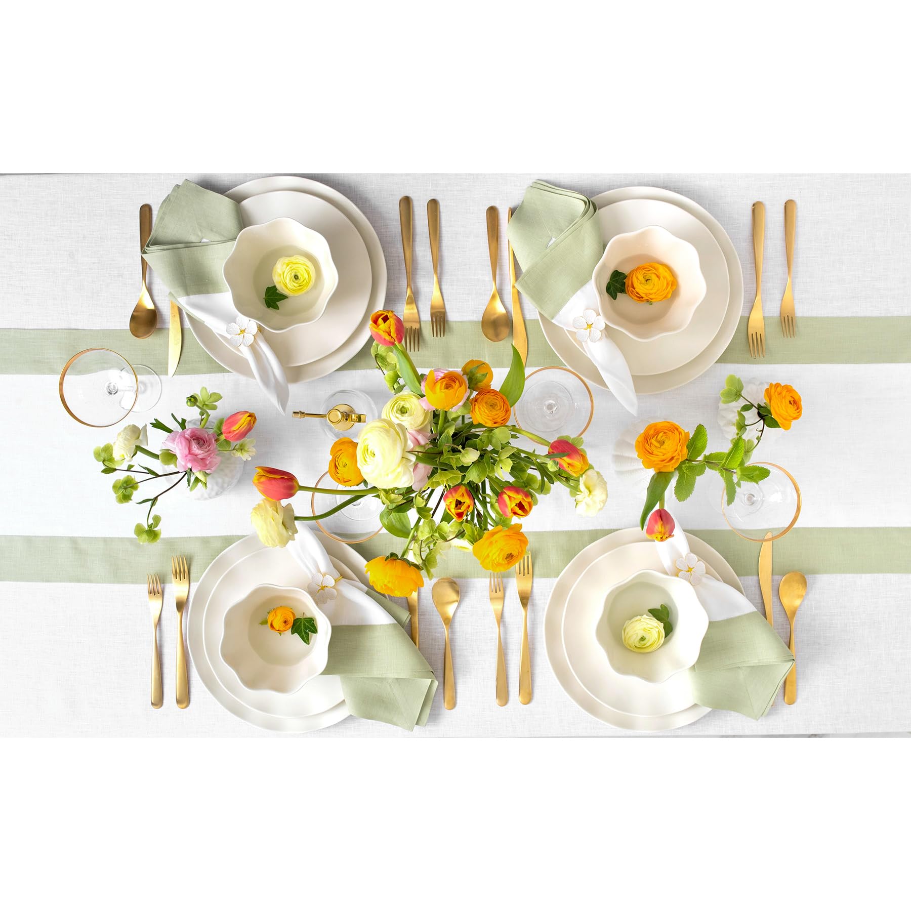 Solino Home Contempo - Juego de 4 manteles individuales de lino 100 % puro, color verde salvia y blanco, 48 cm de largo x 35 cm de ancho, manteles individuales lavables para Navidad, invierno