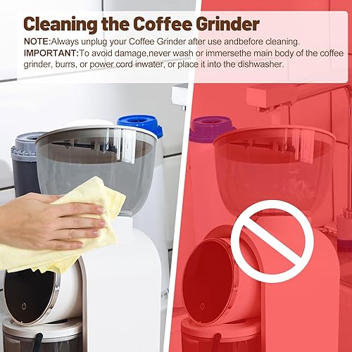 Miniatura 9 de Molinillo de café eléctrico con pantalla táctil, 2-14 tazas, molinillo de café cónico con 25 ajustes de molienda, cepillo de limpieza, molienda