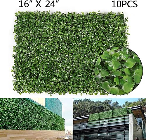 Miniatura 2 de 24 paneles de fondo de pared verde césped artificial de 20 x 20 pulgadas, 66.39 pies cuadrados, protección UV, gruesos de boj sintético, paneles de