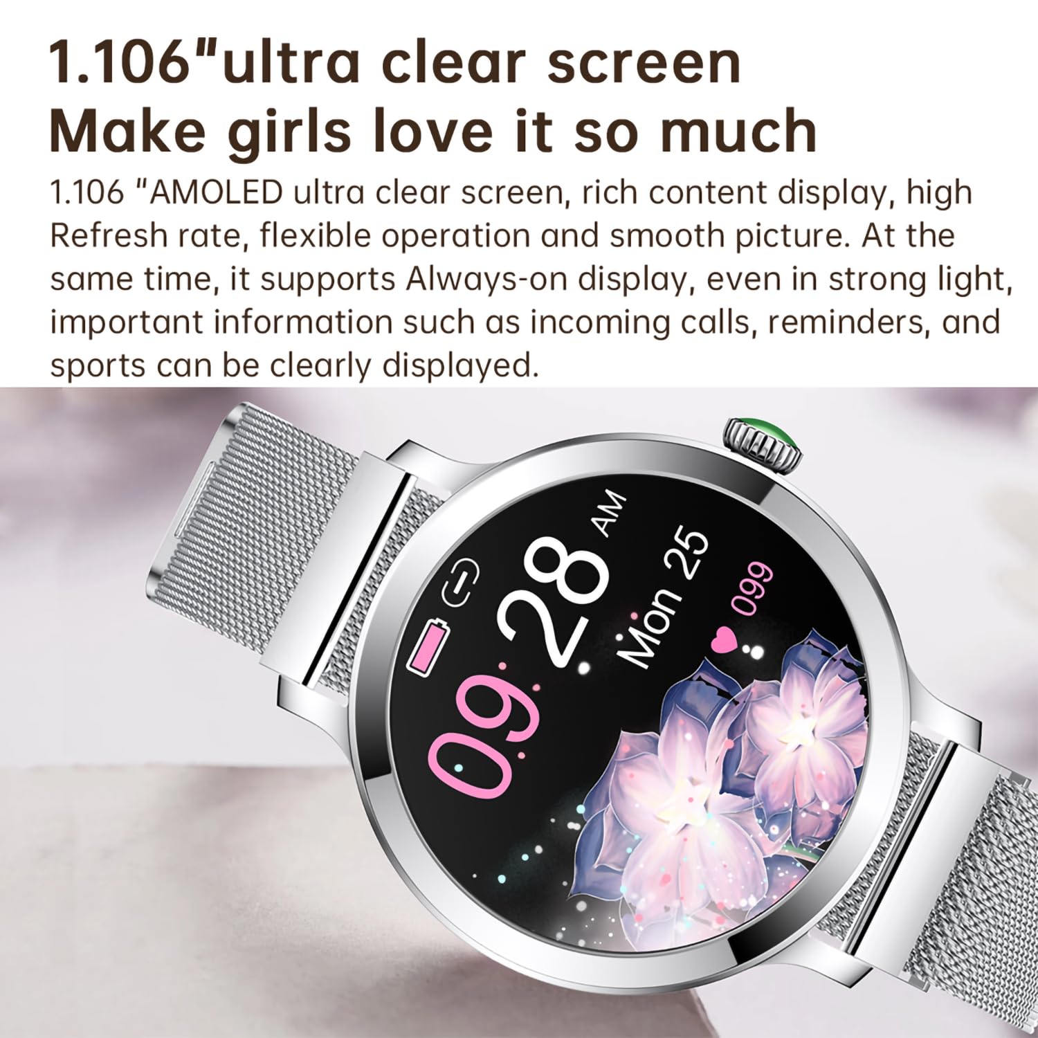 LONGLU Smart Watch da donna con Bluetooth Chiamate, Smartwatch per iPhone e telefoni Android Fitness Tracker Orologi con Risposta/Effettua Chiamate Impermeabile Frequenza Cardiaca (Argento)