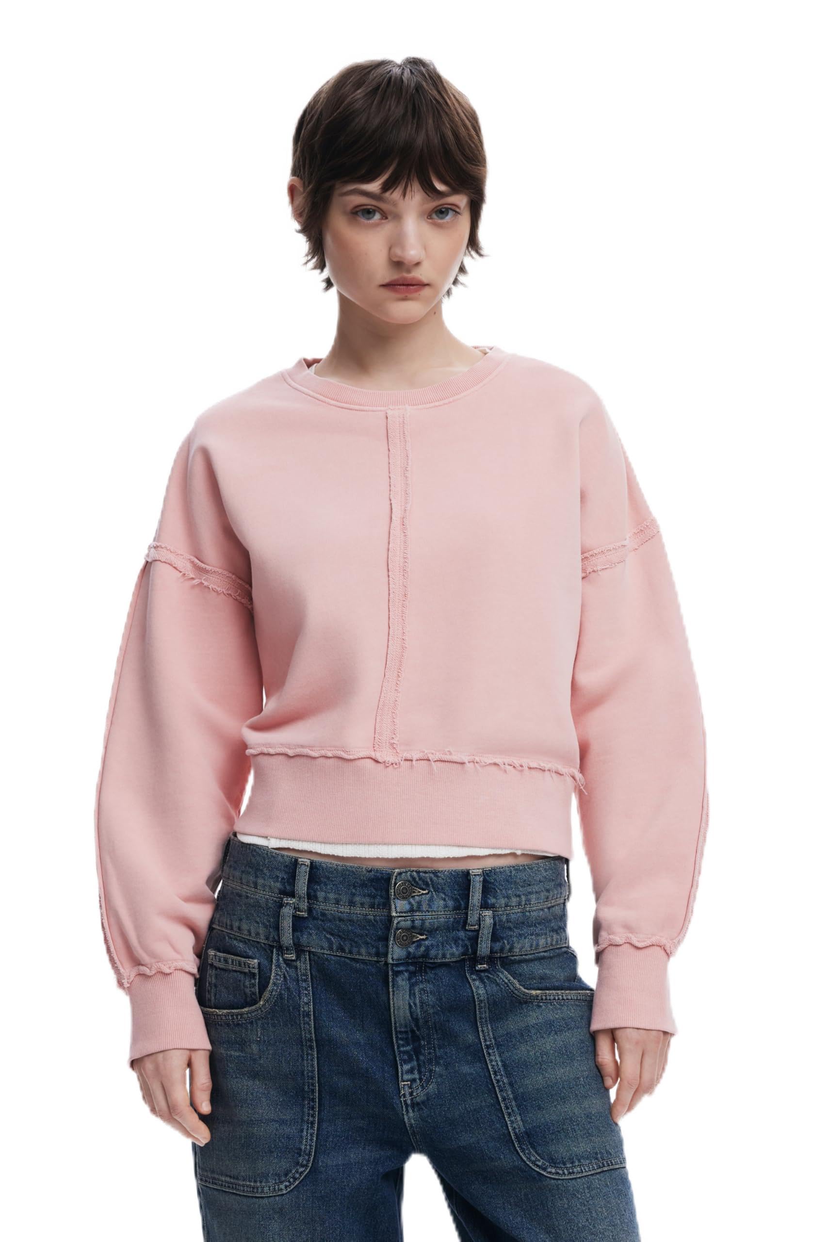 Desigual Women's Red Topstitched Sweatshirt, Cotton, M