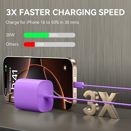 Miniatura 2 de Cargador para iPhone 15 de carga rápida, certificado MFi cable de carga USB C a C de 10 pies de largo con bloque de carga rápida de iPhone de 20 W