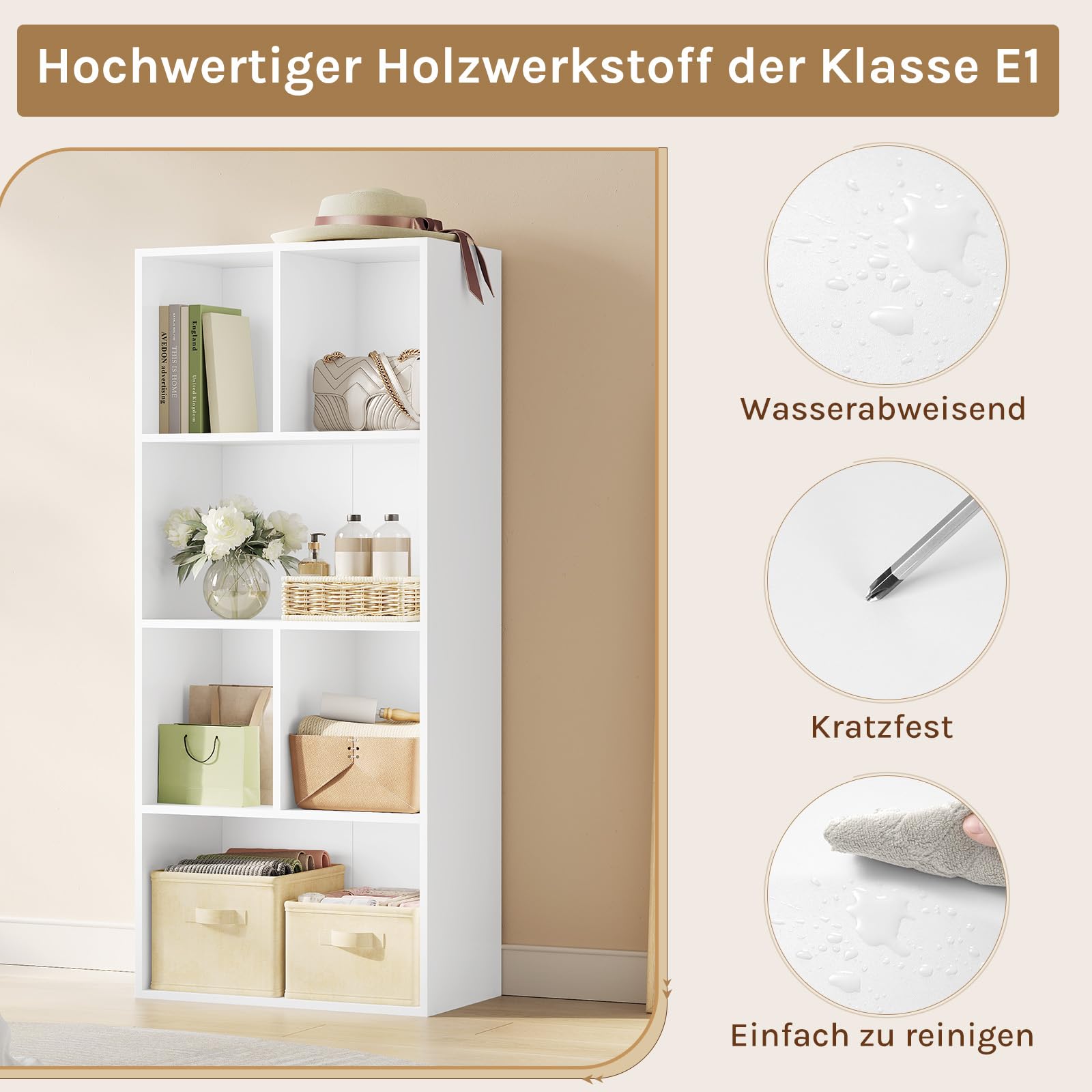 Bücherschrank Raumteiler Arbeitszimmer WOLTU Bücherregal Mit 6 Ebenen, Regal Weiß, Bücherschrank Bücherregal Weiß Holz