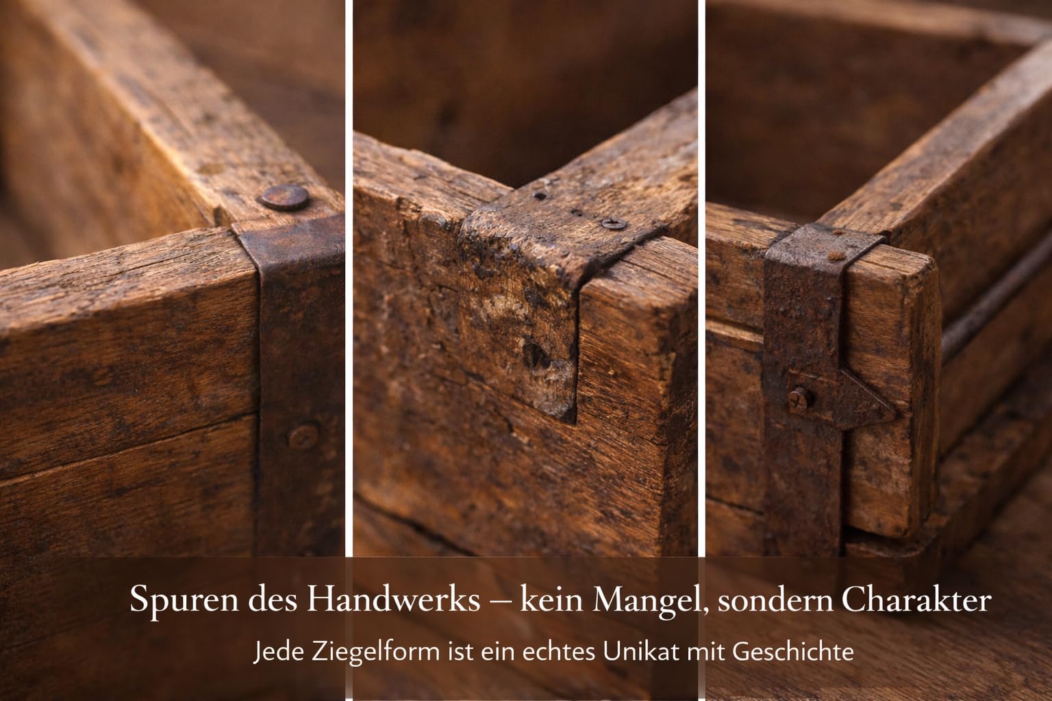 MC-Trend Ziegelsteinform aus Holz – rustikale Holzkiste zum Bepflanzen – Altholz Blumenkasten – Backsteinform mit Metallbeschlägen – jedes Stück ein Unikat – Holz Zieglform