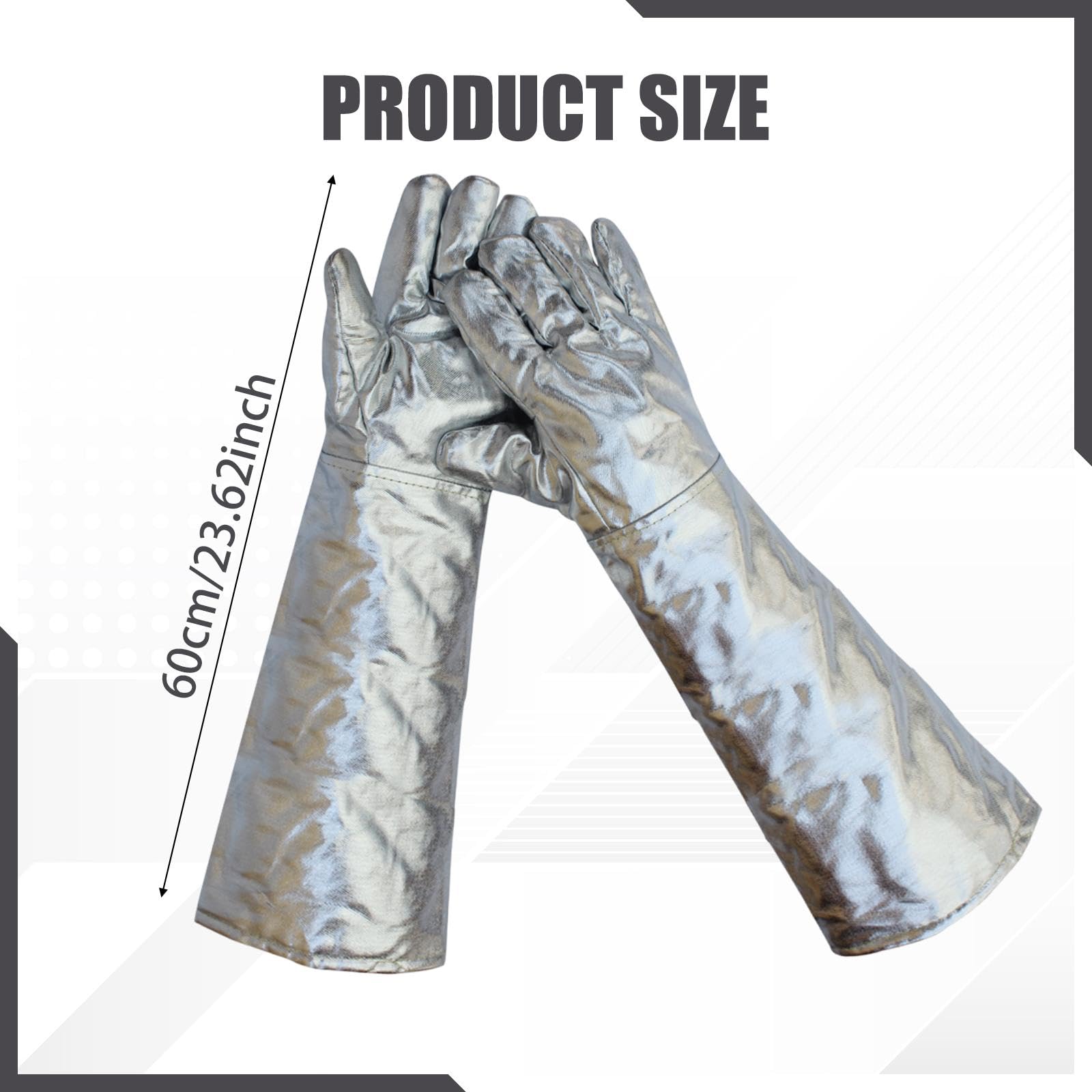 Guantes de Soldadura de Aluminio Térmicos Guantes Resistentes Al para Horno Guantes Aislantes para Protección Térmica Guantes de Trabajo Adecuad, 60 Cm 350 a 1000