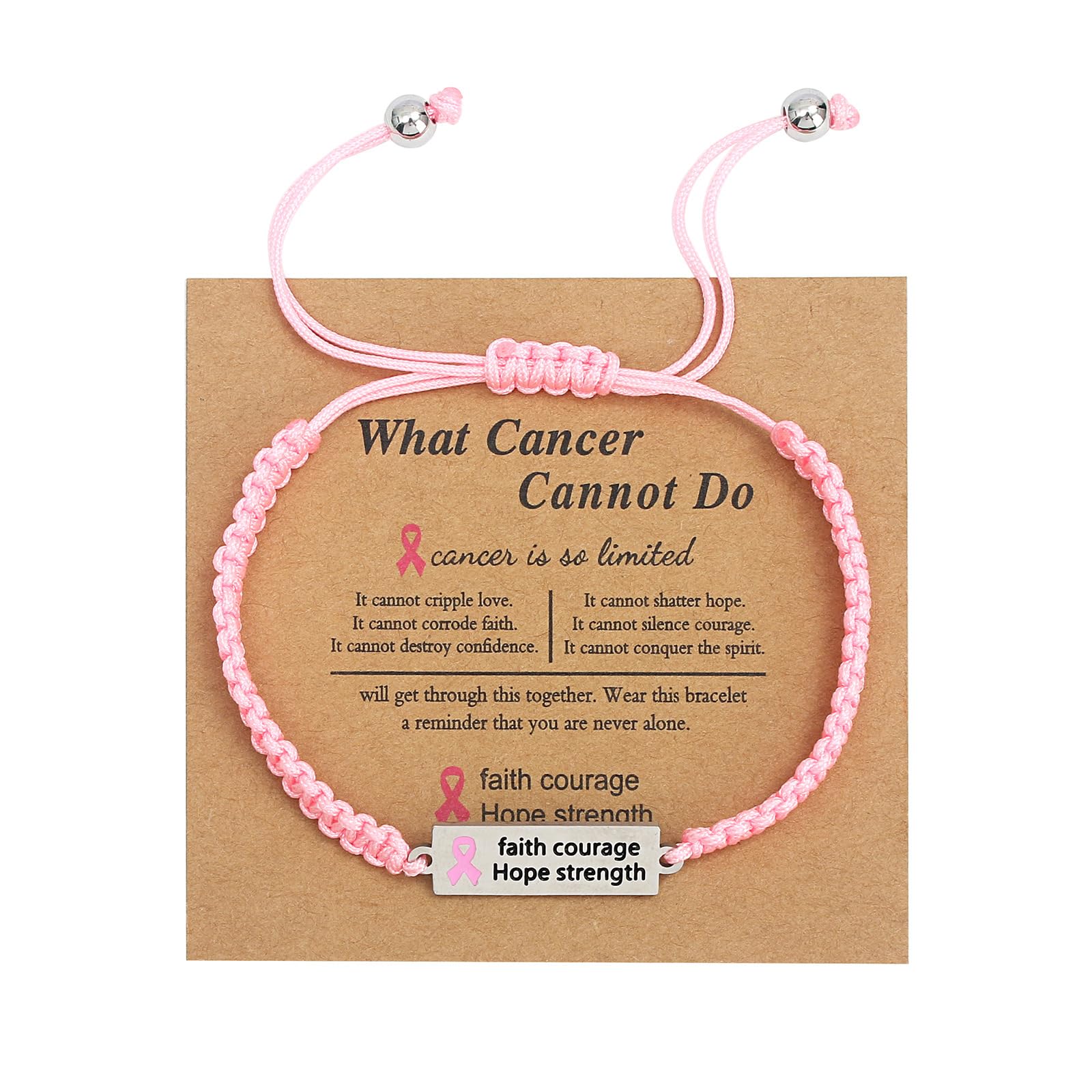 oringnat Pink Ribbon Charm Bracelet Breast Cancers Awareness Bracelets Faith Hope Courage Strength Inspirational Bangle Jewelry