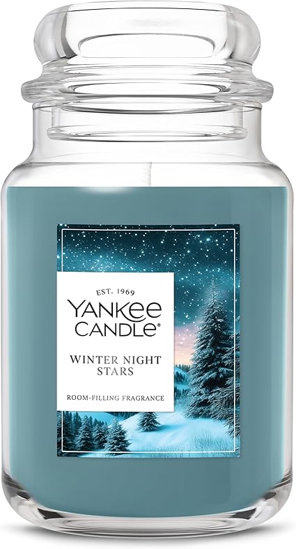Yankee Candle Large Jar Scented Candle with up to 150 Hour Burn Time, Premium Plant Wax Blend for Consistent Burn, 22 oz Jar Candle with Room Filling Fragrance, Winter Night Stars