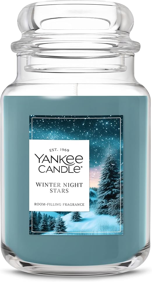 Yankee Candle Large Jar Scented Candle with up to 150 Hour Burn Time, Premium Plant Wax Blend for Consistent Burn, 22 oz Jar Candle with Room Filling Fragrance, Winter Night Stars
