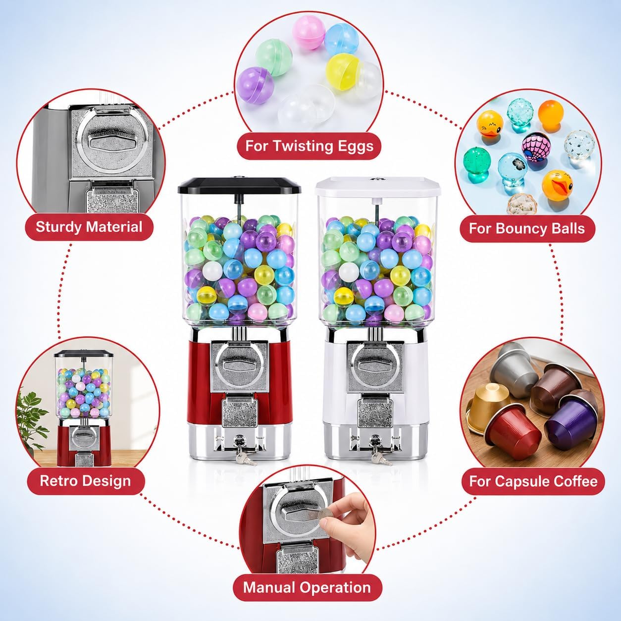 Blaue Münze betriebene Gumball-Maschine, 200 Kapseln, 100 Token, Retro-Zink-Legierungs-Automat mit abschließbarem Front-Tresor für Arcade-Party-Spielraum-Dekor, einfache mechanische Bedienung keine El