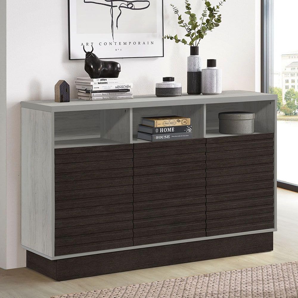 Danube Home Nicosia Sideboard Cabinet | Strong And Sturdy Kitchen Organiser Rack | Modern Design Buffet Cabinet Side Board For Dining Room Bar Kitchen L150xW40xH95.5cm - White Oak/Black