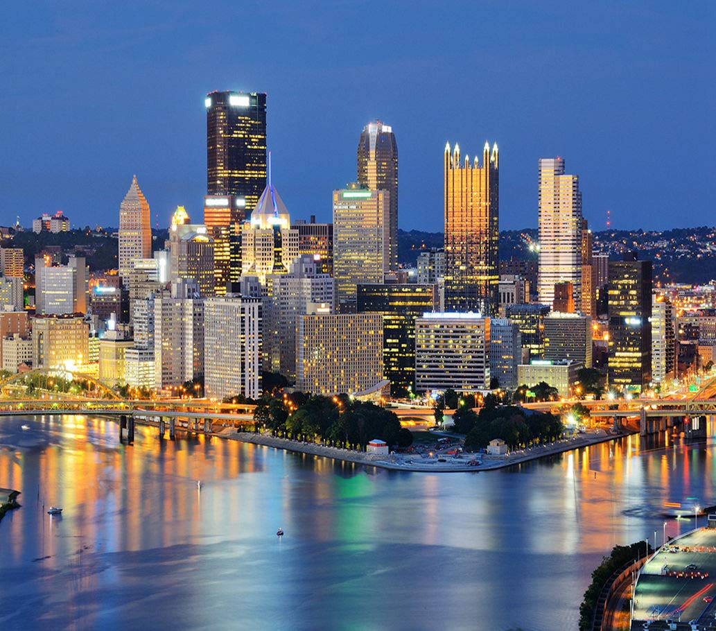 Pittsburgh Skyline At Full Moon 500-Piece Jigsaw Puzzle - 20.6x15.1 Inch Basswood Puzzle, Stained Home Decor