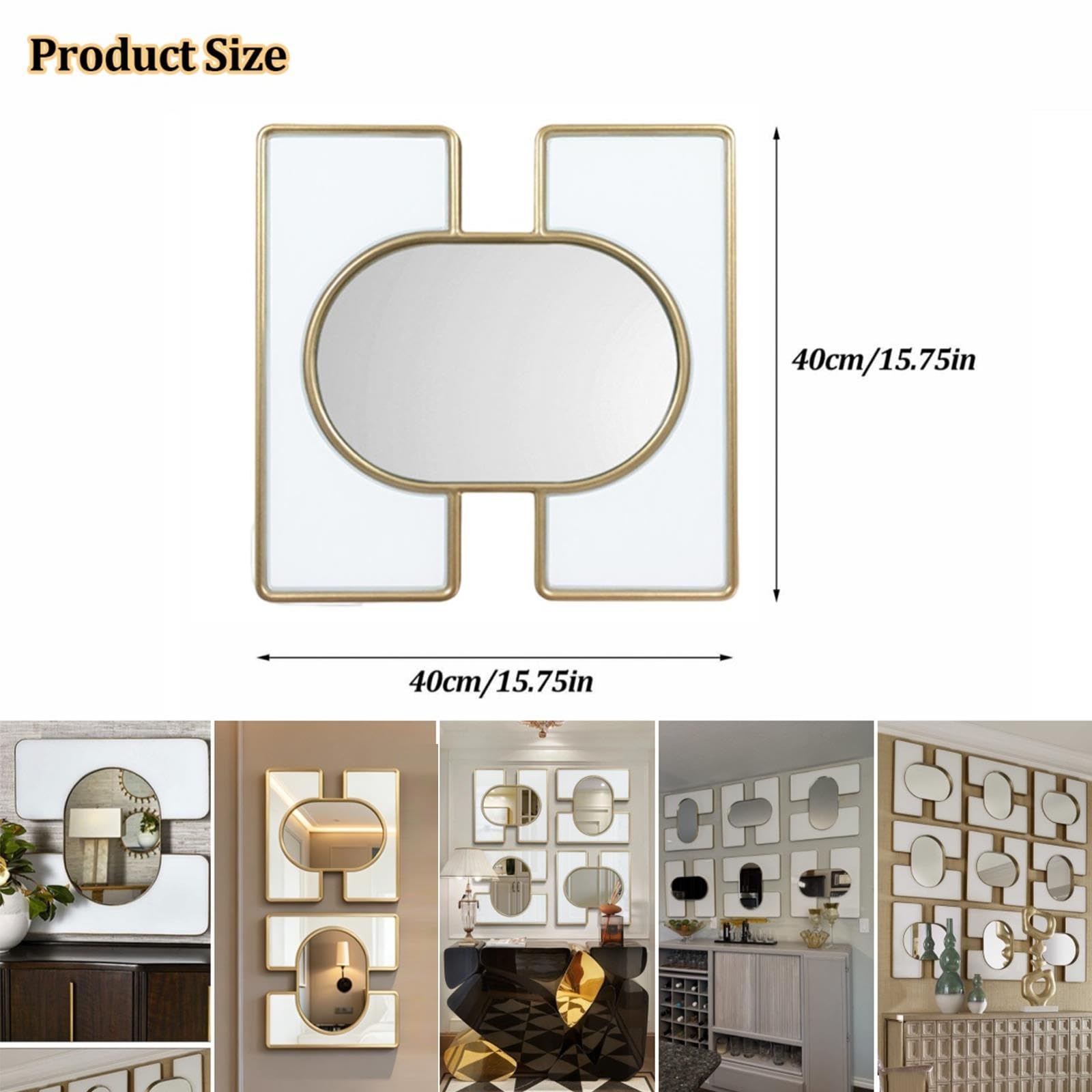 Specchio da parete decorativo geometrico moderno da 40 cm, specchio con cornice dorata, decorazione artistica da parete, scultura di lusso da parete per ingresso, corridoio, soggiorno