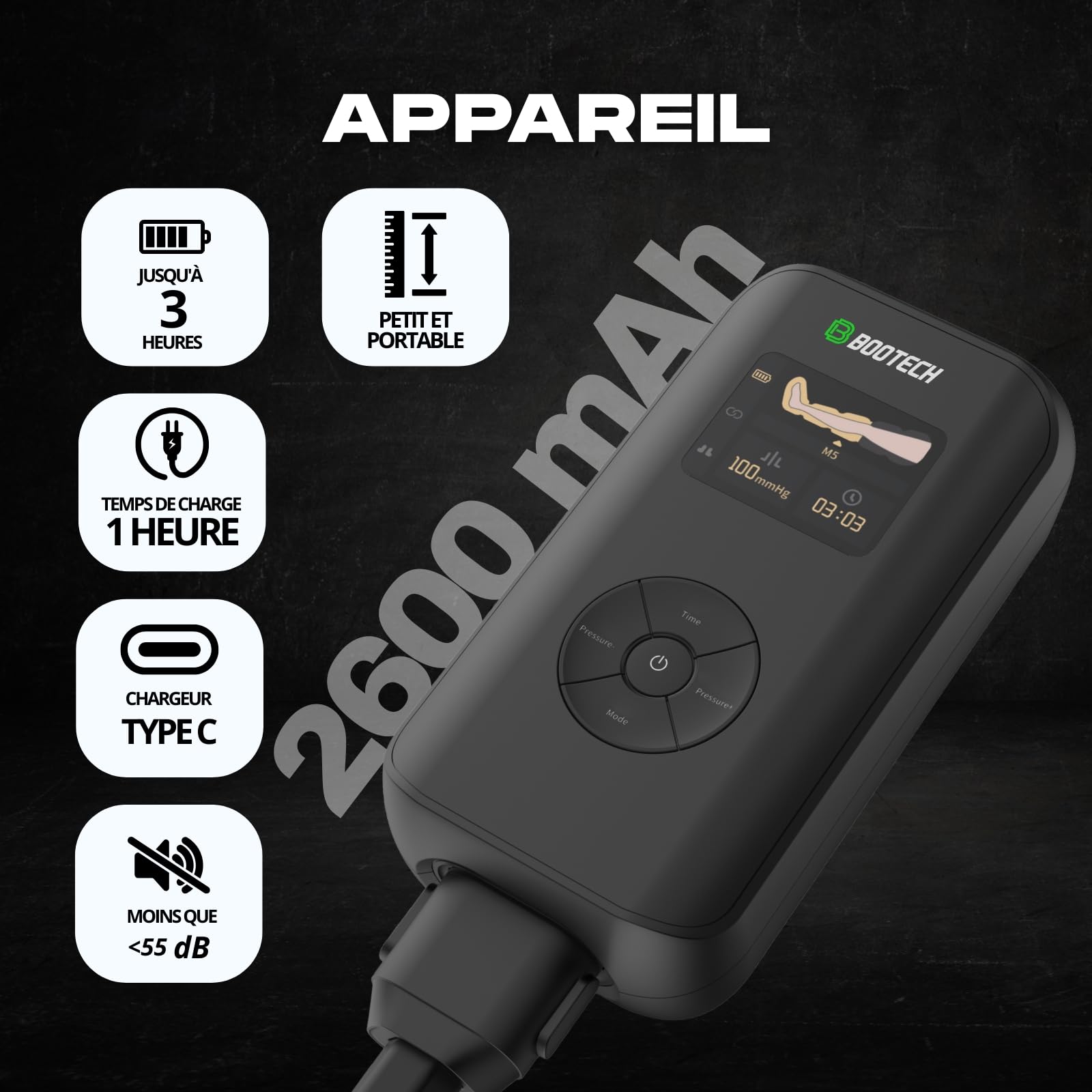 Bottes de massage de compression sans fil pour les jambes avec contrôle par application, bottes de récupération par compression d'air pour la circulation sanguine, le drainage lymphatique et la