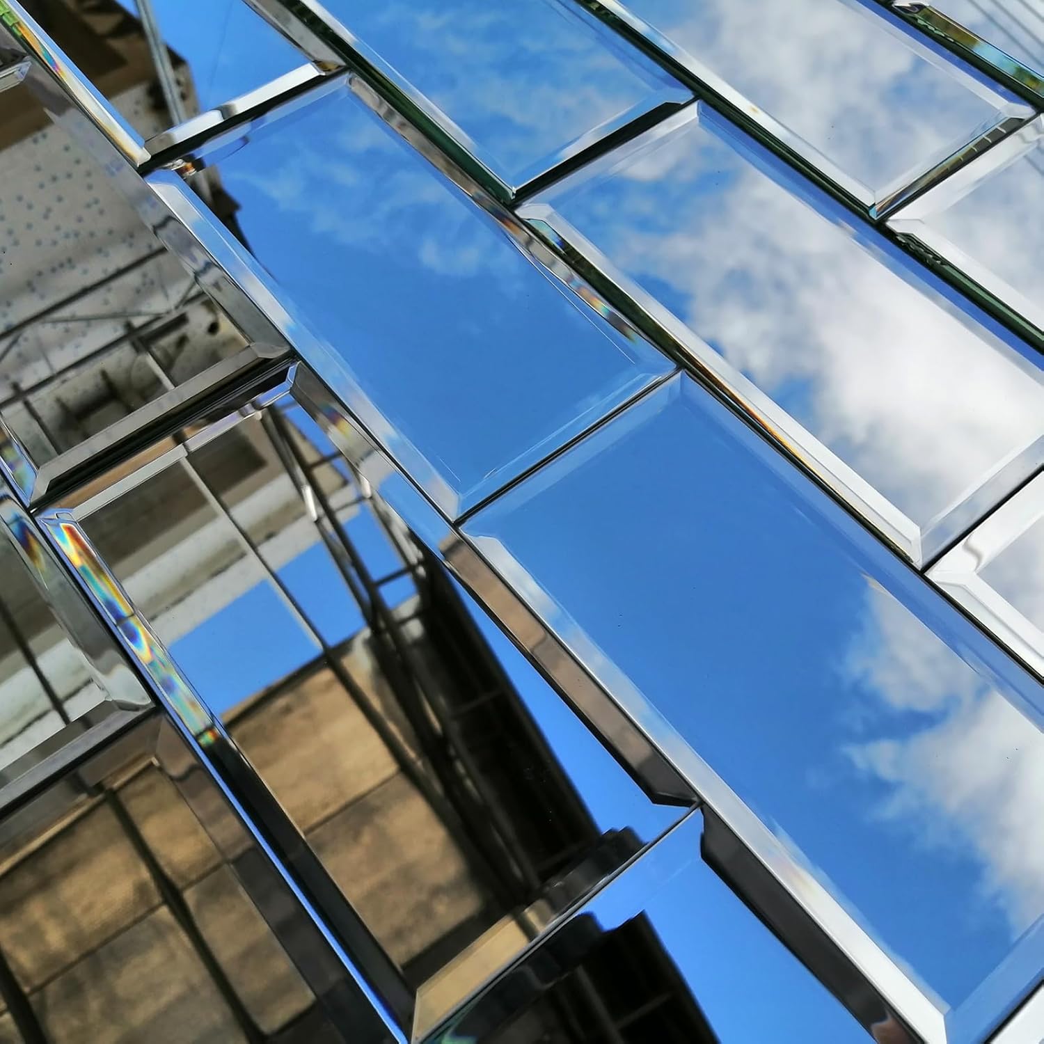 Diflart Peel and Stick Mirror Backsplash, Silver, 4x8 Inch, Beveled Mirror Subway Kitchen Bar Wall Tile (5.8 Sq.ft, 26 Pcs)