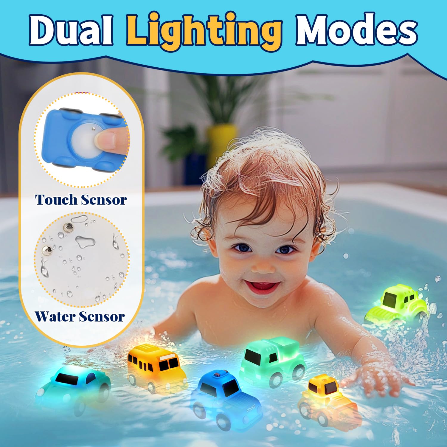 Auto Badewannenspielzeug, Wasserspielzeug Badewanne Spielzeug Kinder, Farbwechsel Badewannenspielzeug, Ohne Löcher Autos Badespielzeug, Leuchtet Wasserspielzeug Baby, Geschenke für Jungen und Madchen - 5