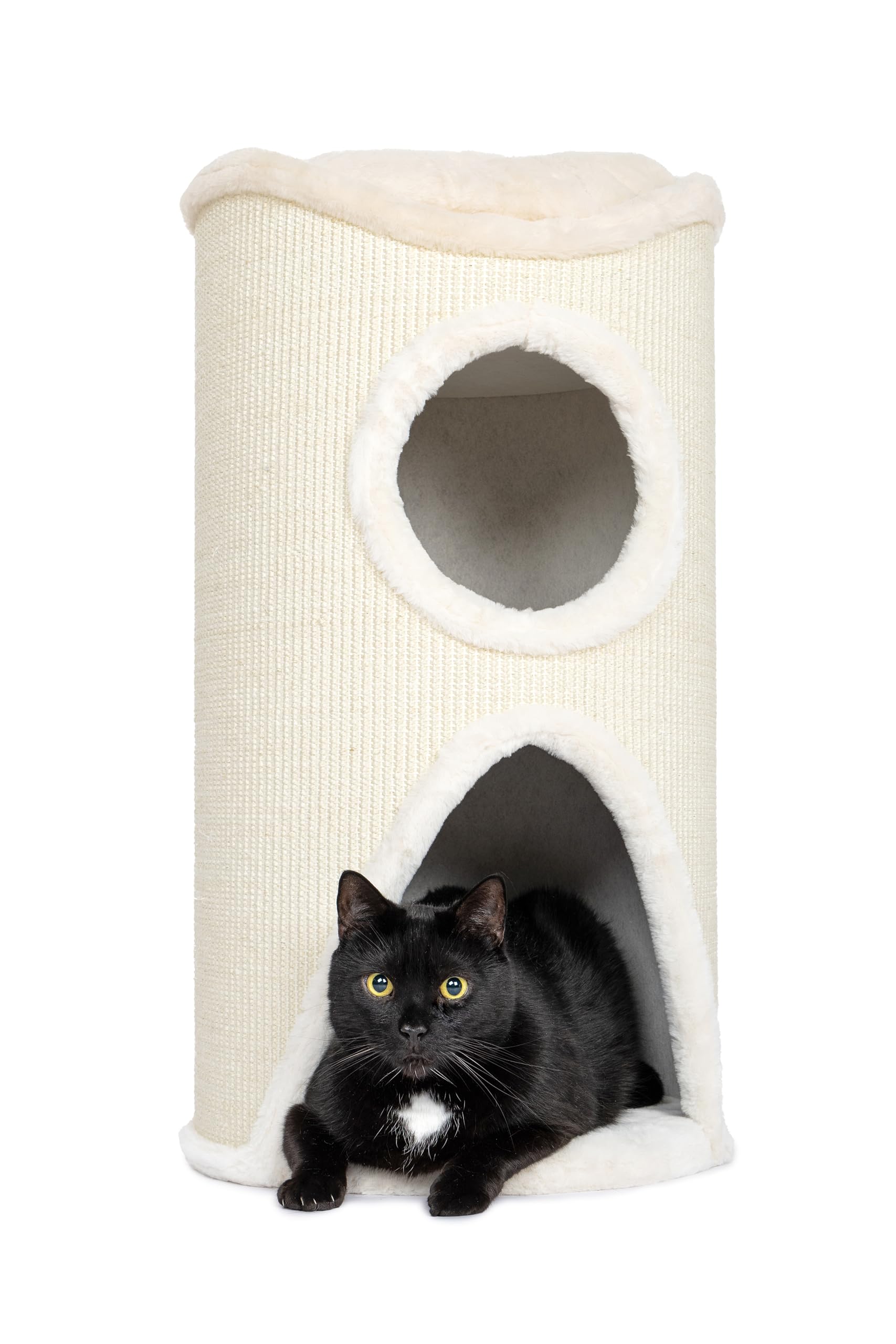 Bontoy Katzenturm Mukki Creme I mit 2 Höhlen I große Liegefläche I 75 cm höhe I Stabiler Stand I mit Sisalmatte umwickelt I Kissen herausnehmbar