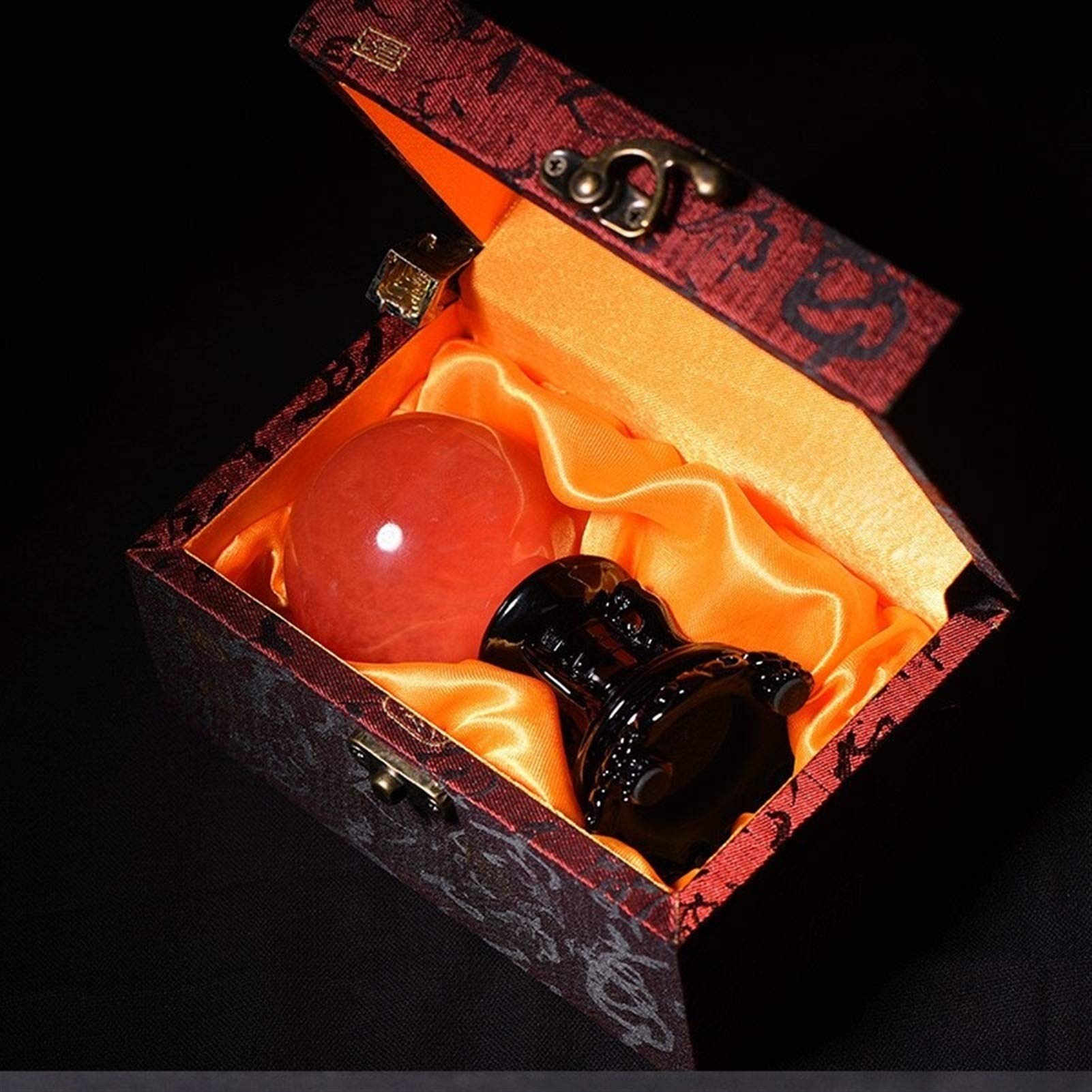 Crystal Ball Red Smelted Stone Ornaments Home Feng Shui Gift Office Divination Sphere, Decoration