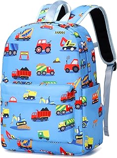 AUIVTY Construction Preschool Backpack for Boys, Kids Backpack for Preschool Kindergarten Toddler Daycare and Travel, Car Bookbag with Chest Buckle (Construction-Light Blue)