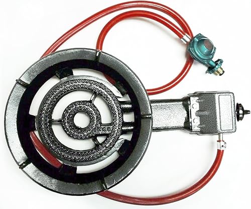 Quemador de propano de hierro fundido, estufa al aire libre, portátil, gas a presión, patio, barbacoa con manguera y regulador