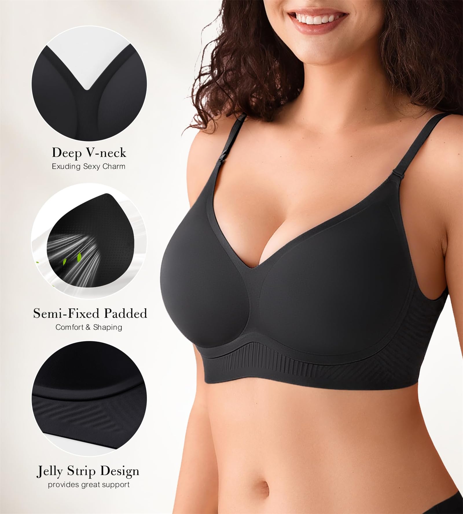 Brasier sin costuras de espalda baja para mujer, sin costuras, escote